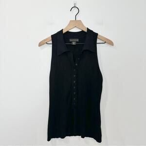 House of Harlow 1960 Black Ribbed Collared Sleeveless Sweater Tank Womens XL